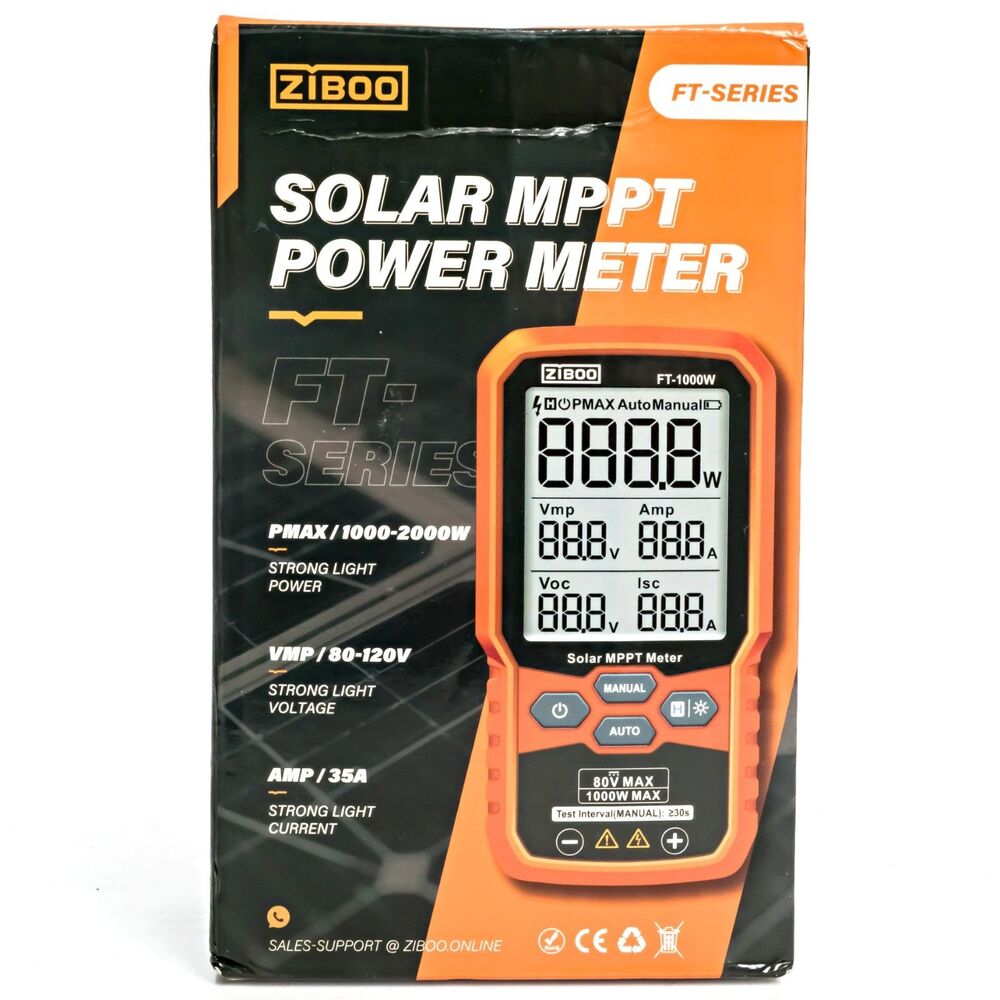 ZIBOO Solar MPPT Meter Photovoltaic Multimeter PV Module Power Tester FT-1000W
